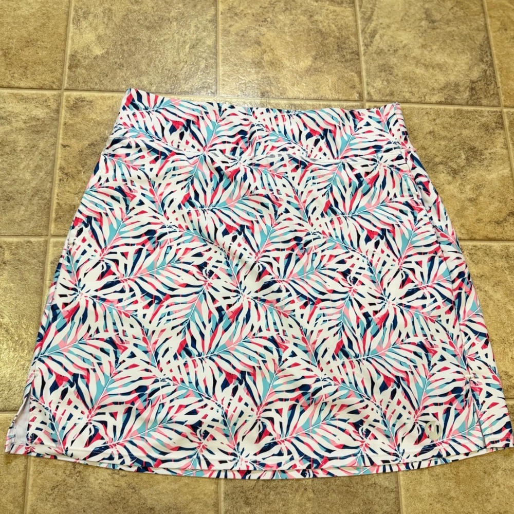 Moteepi Womens XL Tropical Palm Leaf Athletic Skort Pink Teal White Side Pocket